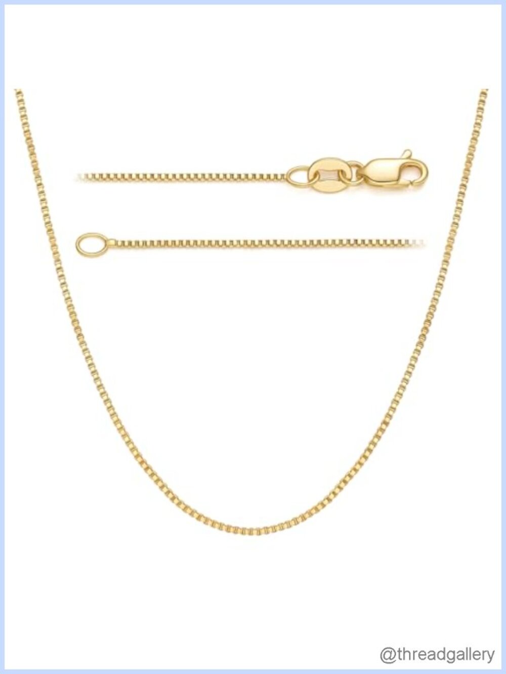 14K Gold Plated Box Chain Necklace for Women 1mm 18" Lobster Clasp